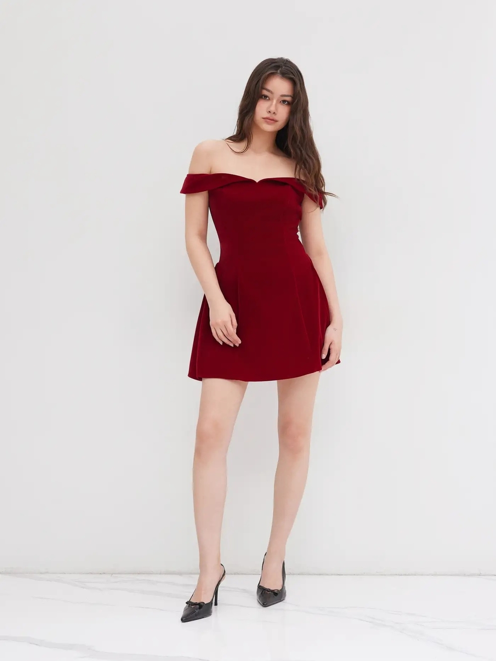 Cider Off-Shoulder Wine Red Mini Dress